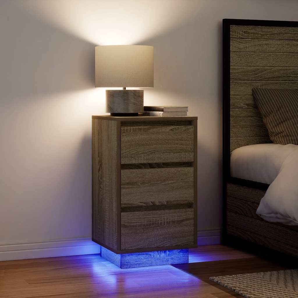 Mesa de cabeceira com luzes LED 38x34x65 cm carvalho sonoma
