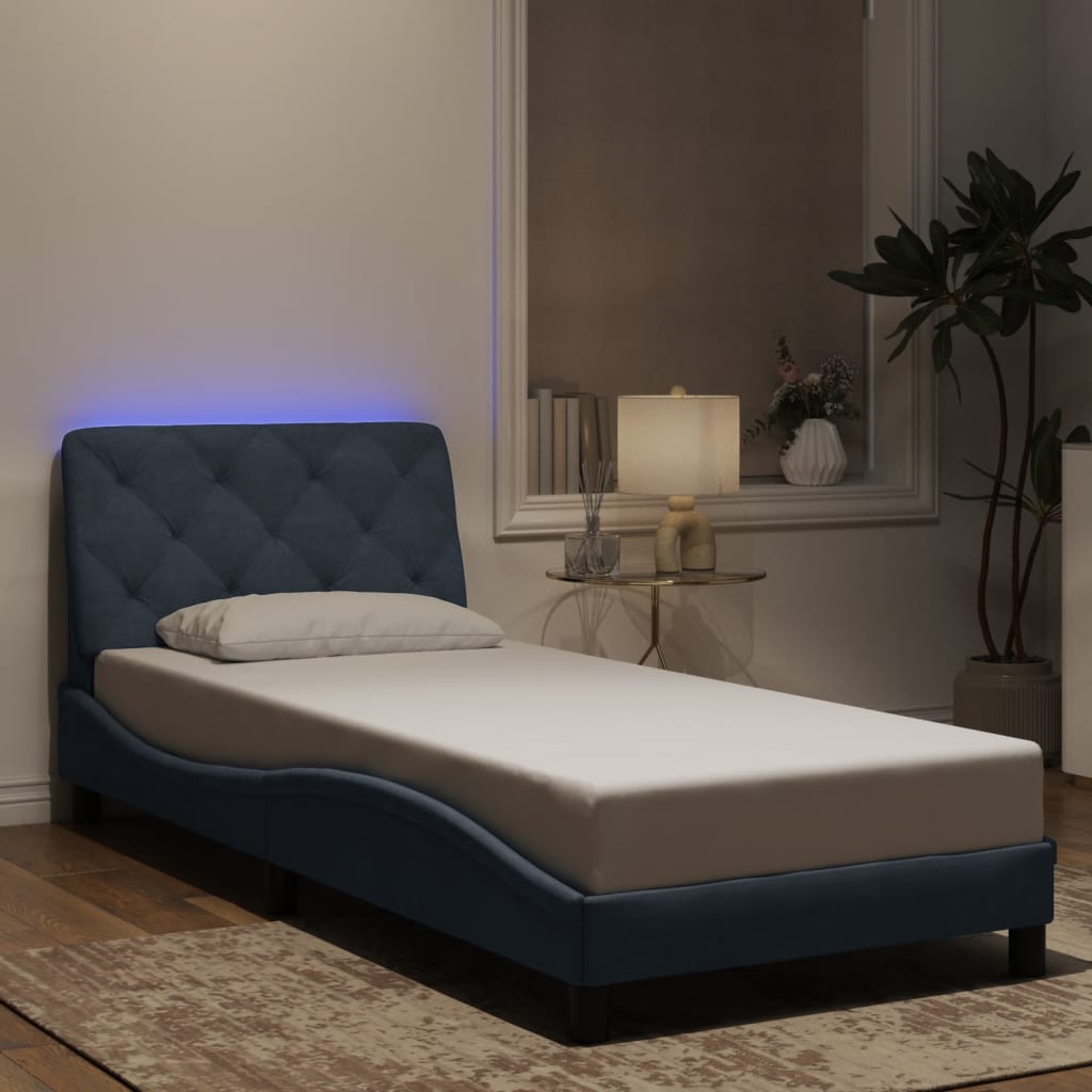 Estrutura de cama com LED sem colchão 90x200 cm veludo cinza-escuro