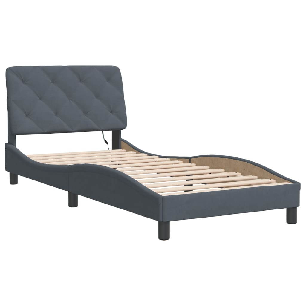 Estrutura de cama com LED sem colchão 90x200 cm veludo cinza-escuro