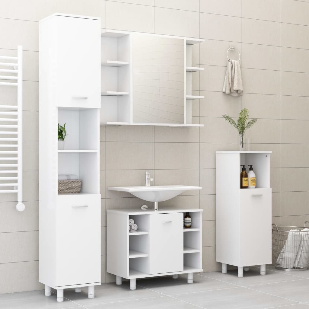 4 Pcs conjunto de móveis de casa de banho contraplacado branco