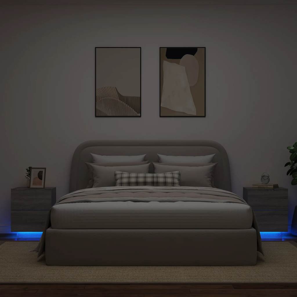Mesas cabeceira c/ leds 2 pcs derivados madeira cinza sonoma