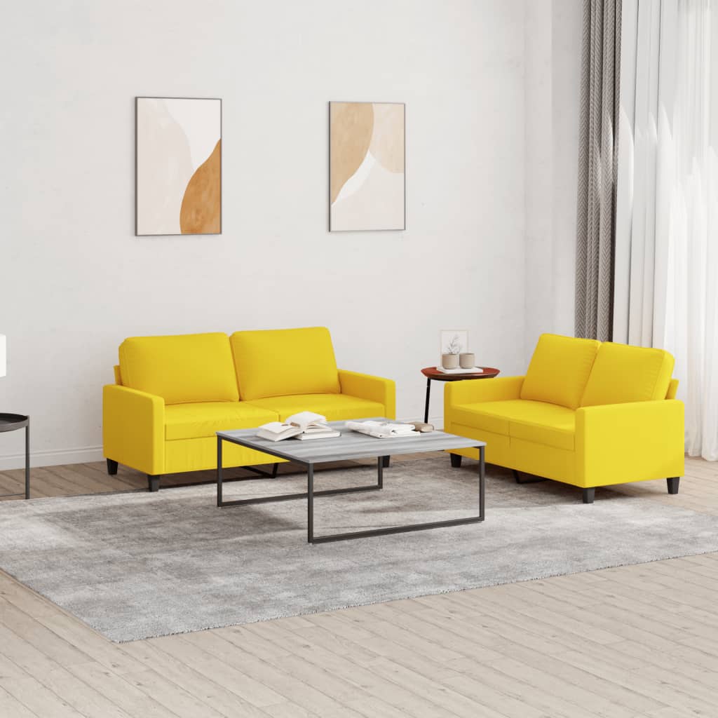2 Pcs conjunto de sofás com almofadões tecido amarelo-claro