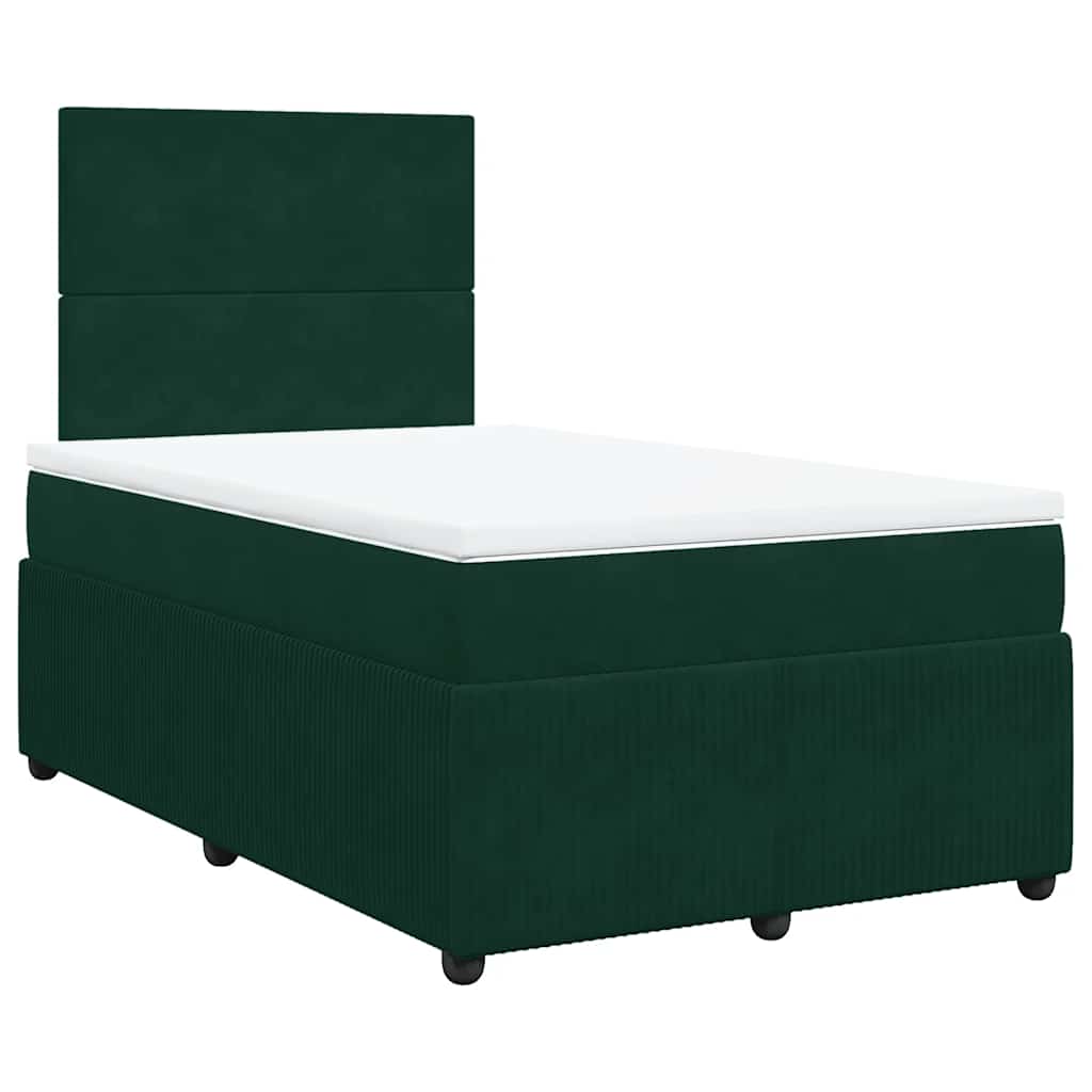 Cama boxspring com colchão 120x200 cm veludo verde-escuro