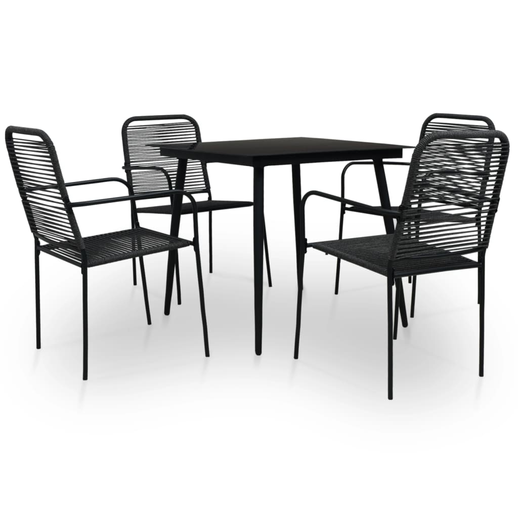 5 Pcs conjunto de jantar p/ jardim corda de algodão e aço preto