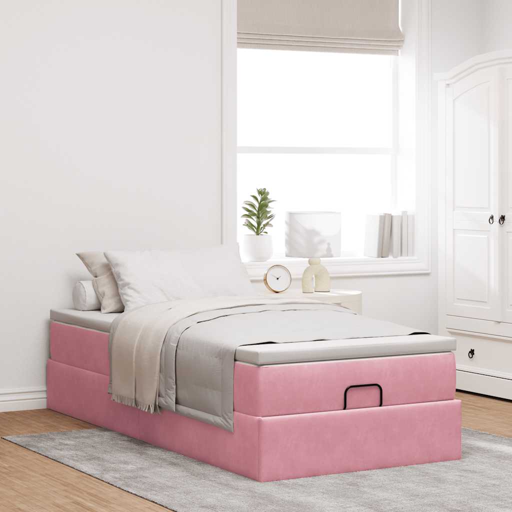 Estrutura de cama otomana com colchão 80x200 cm veludo rosa