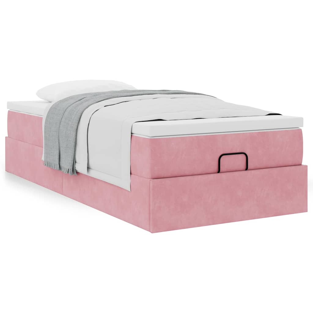 Estrutura de cama otomana com colchão 80x200 cm veludo rosa