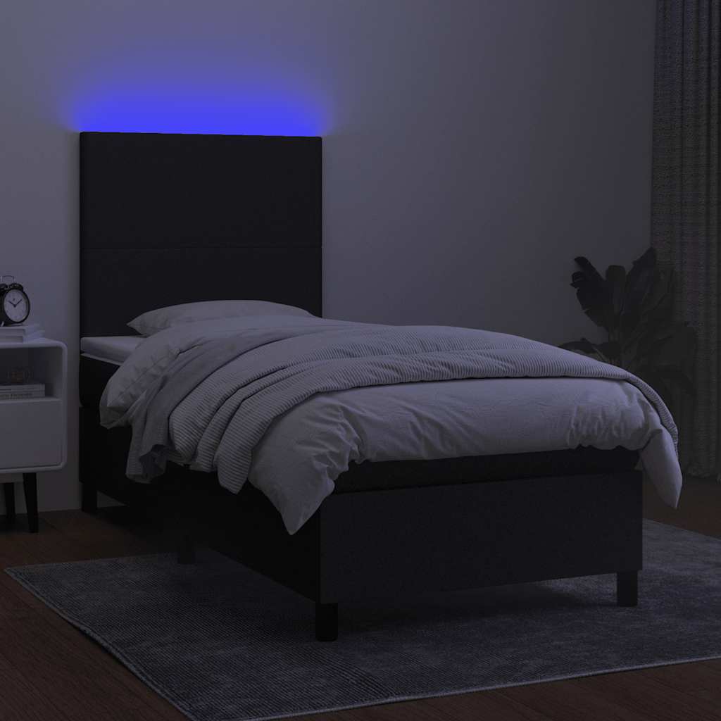 Cama box spring c/ colchão e LED 90x190 cm tecido preto