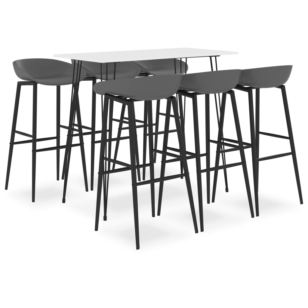 7 Pcs conjunto de bar branco e cinzento