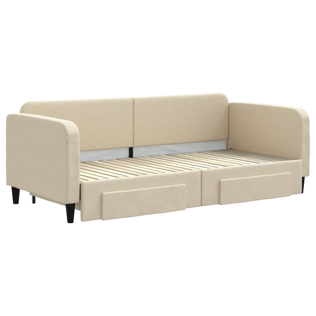 Sofá-cama com gavetão e gavetas 90x200 cm tecido cor creme