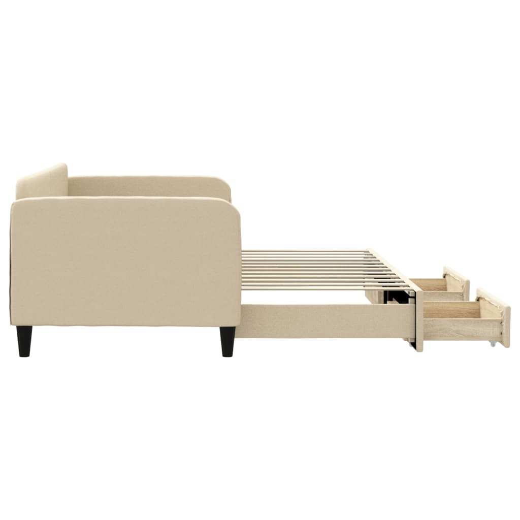 Sofá-cama com gavetão e gavetas 90x200 cm tecido cor creme