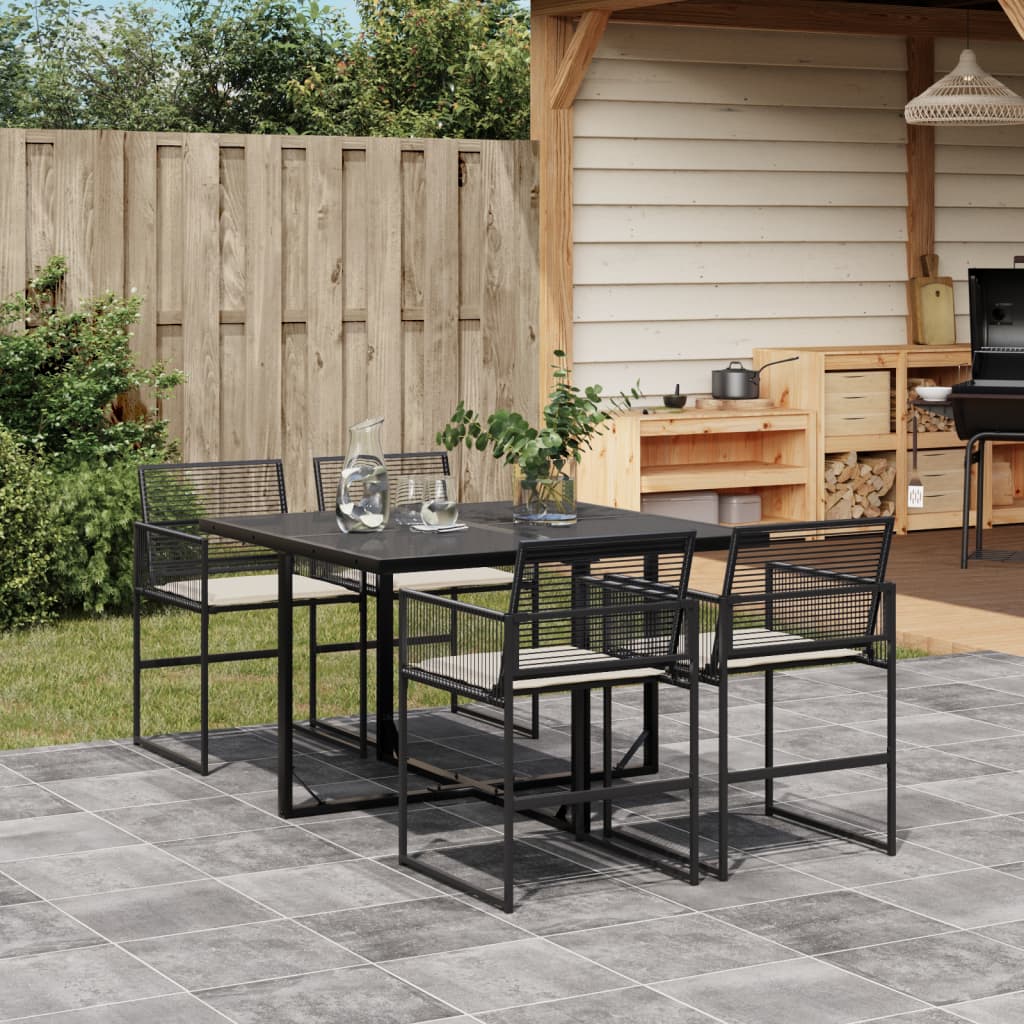5 Pcs conjunto de jantar p/ jardim c/ almofadões vime PE preto