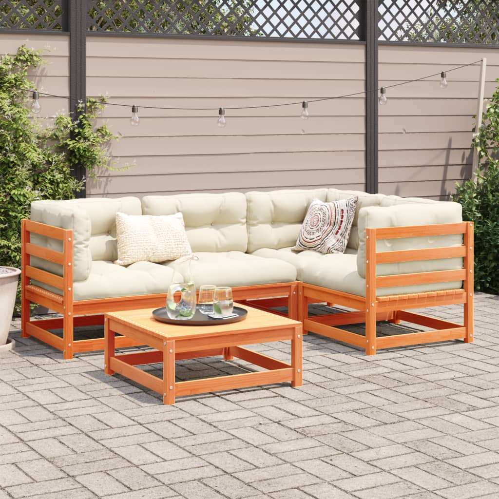 5Pcs conj. sofás jardim + almofadões pinho maciço castanho-mel
