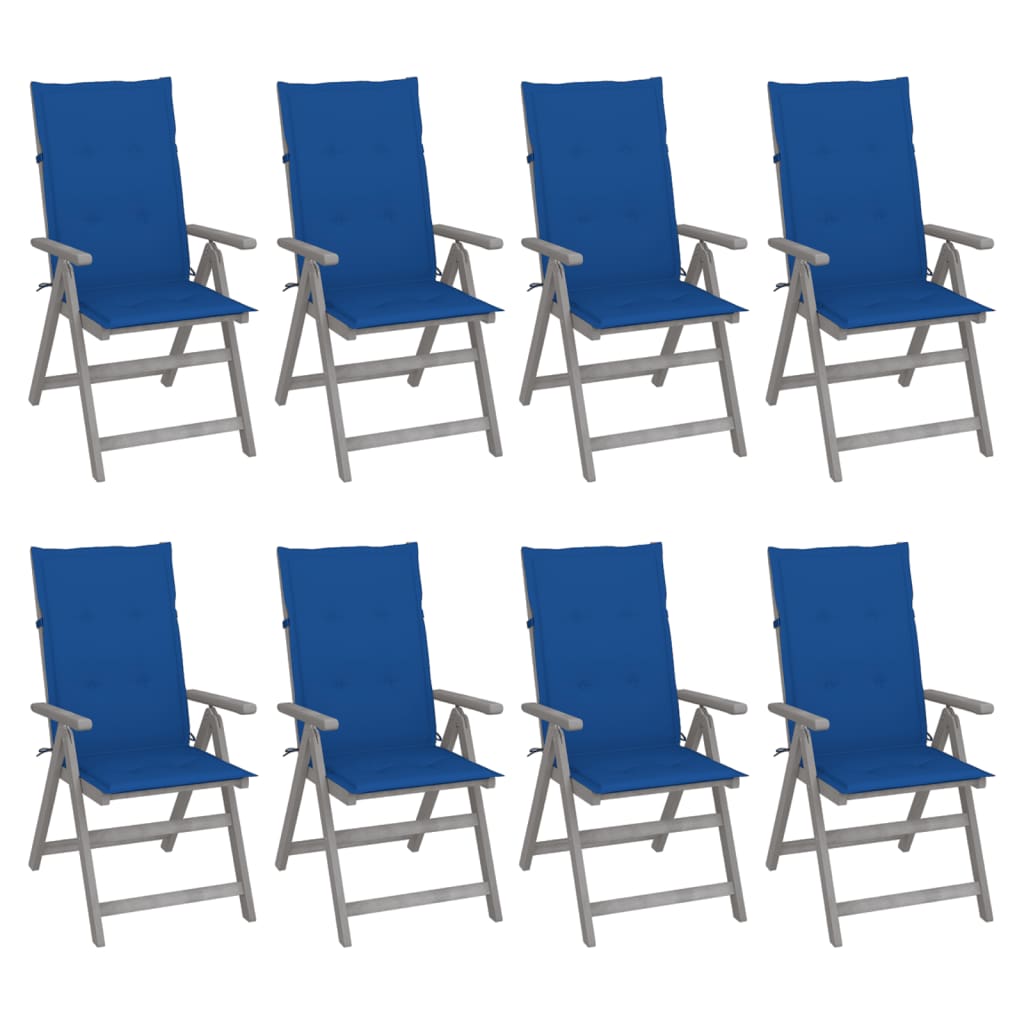 Cadeiras jardim reclináveis c/ almofadões 8 pcs acácia cinzento