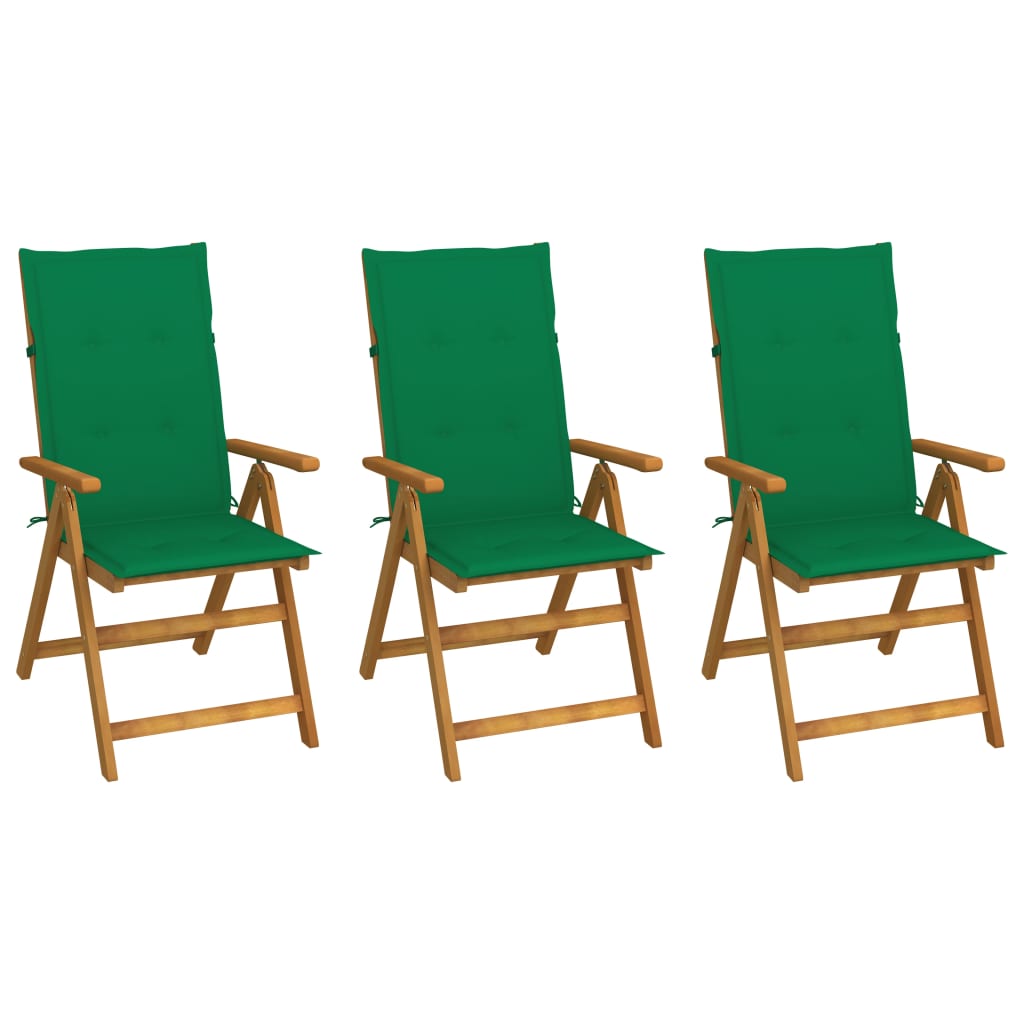 Cadeiras de jardim dobráveis c/ almofadões 3 pcs acácia maciça