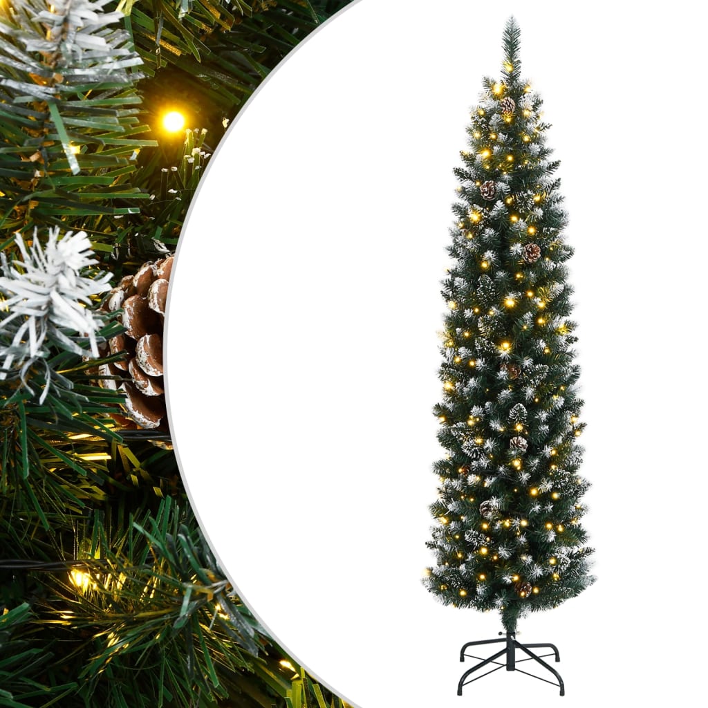 Árvore de natal artificial fina com 300 luzes LED 180 cm