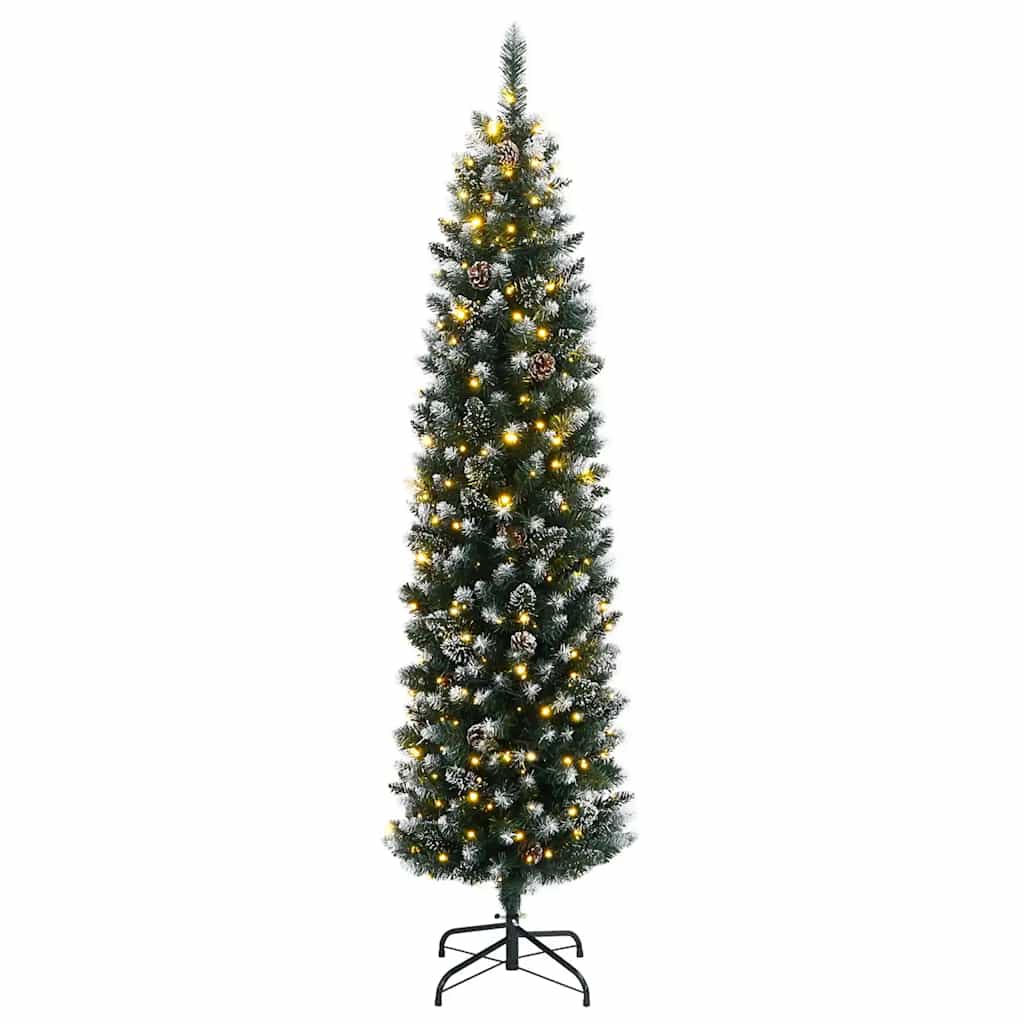 Árvore de natal artificial fina com 300 luzes LED 180 cm