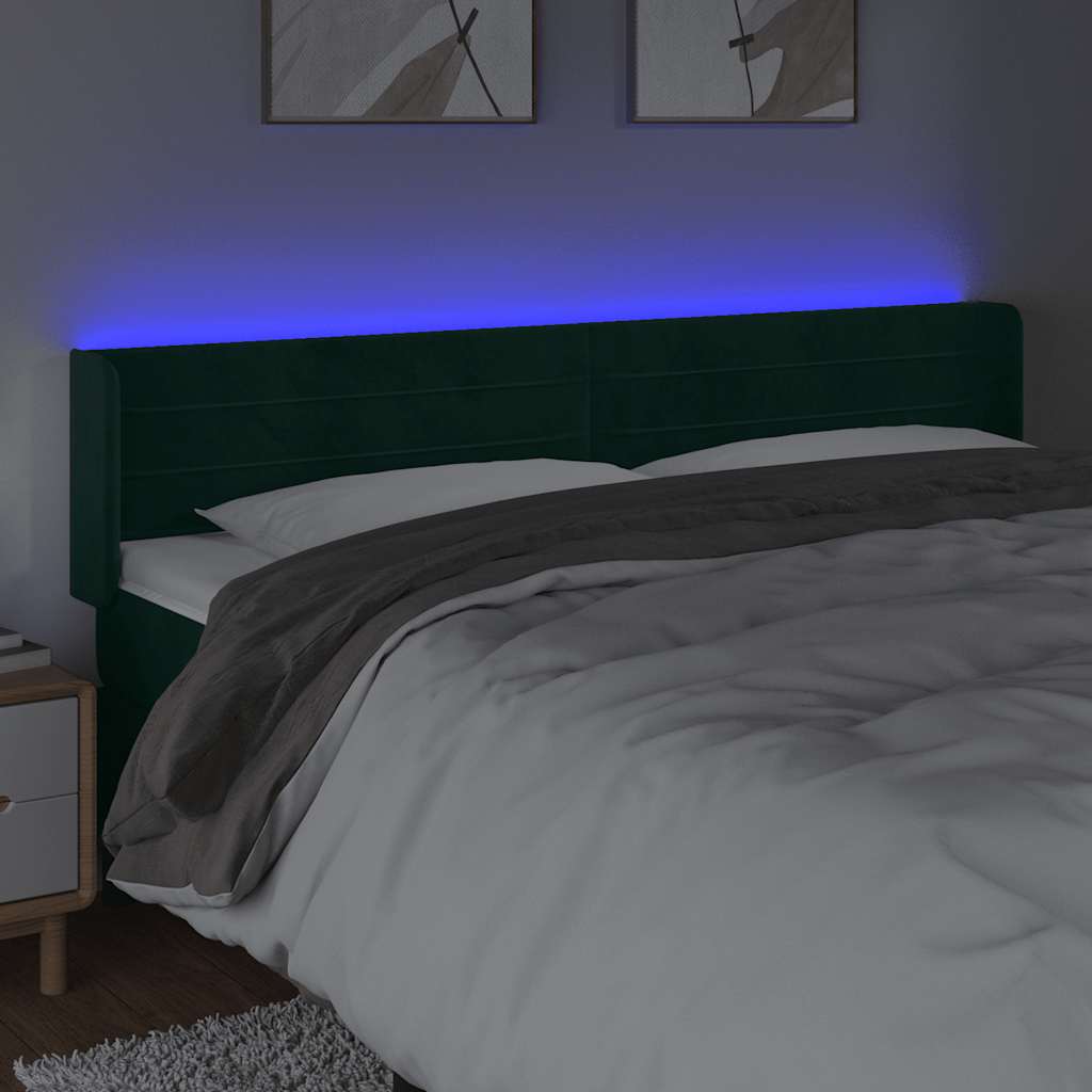 Cabeceira cama c/ luzes LED veludo 183x16x78/88 cm verde-escuro