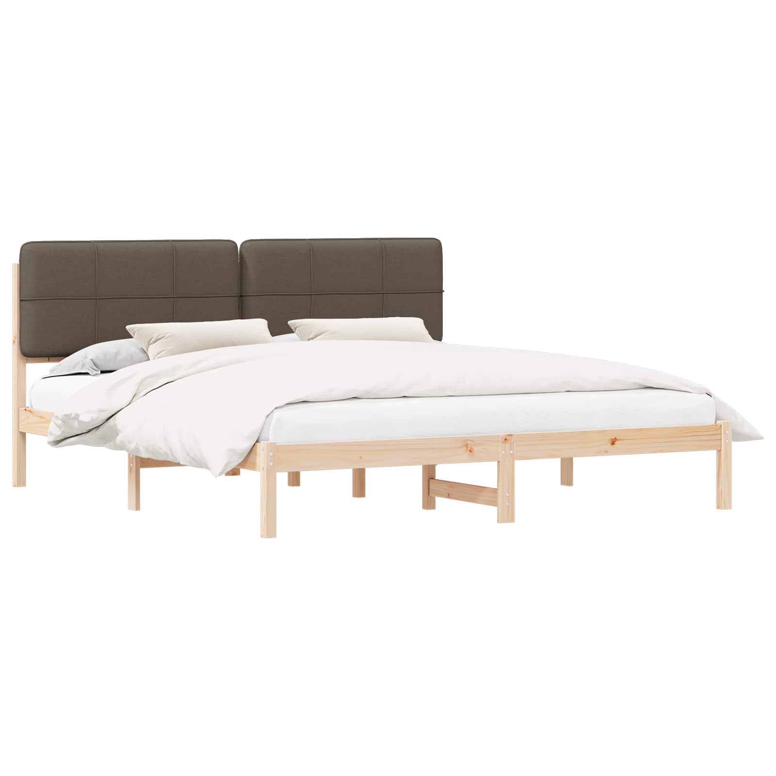 Estrutura de cama com cabeceira estofada cinzento-acastanhado