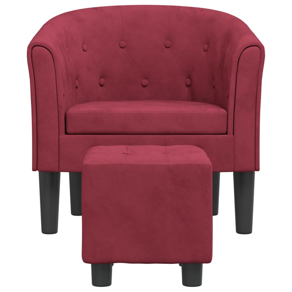 Poltrona com apoio de pés veludo vermelho-tinto