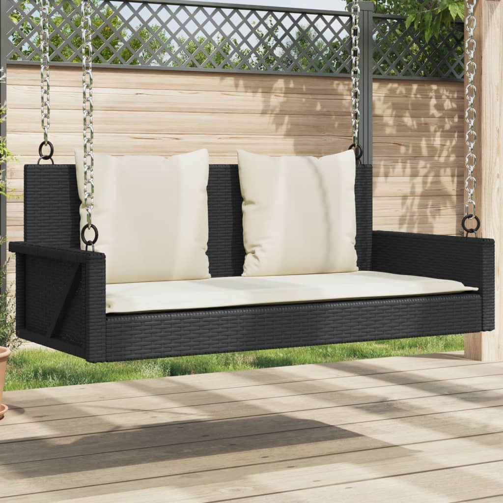 Banco de balanço com almofadas preto 119x56x48 cm vime sintético