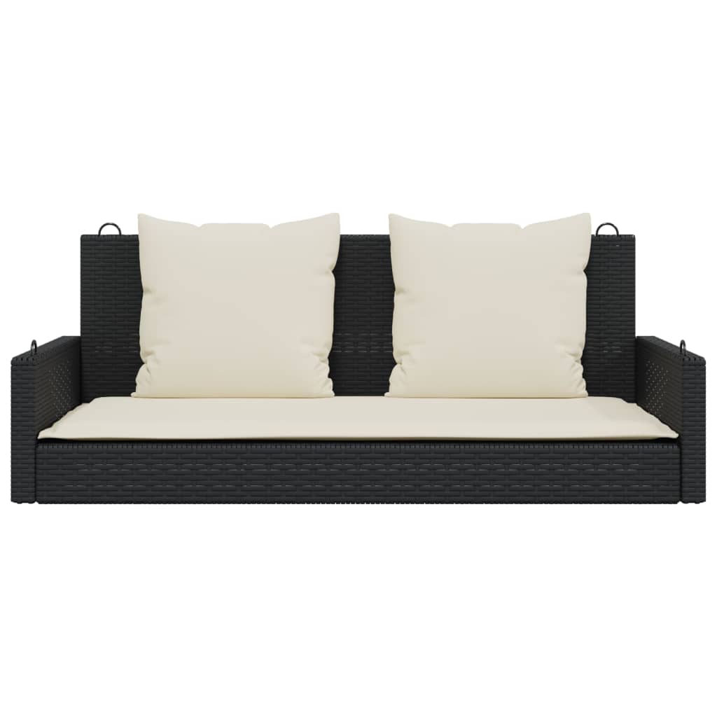 Banco de balanço com almofadas preto 119x56x48 cm vime sintético