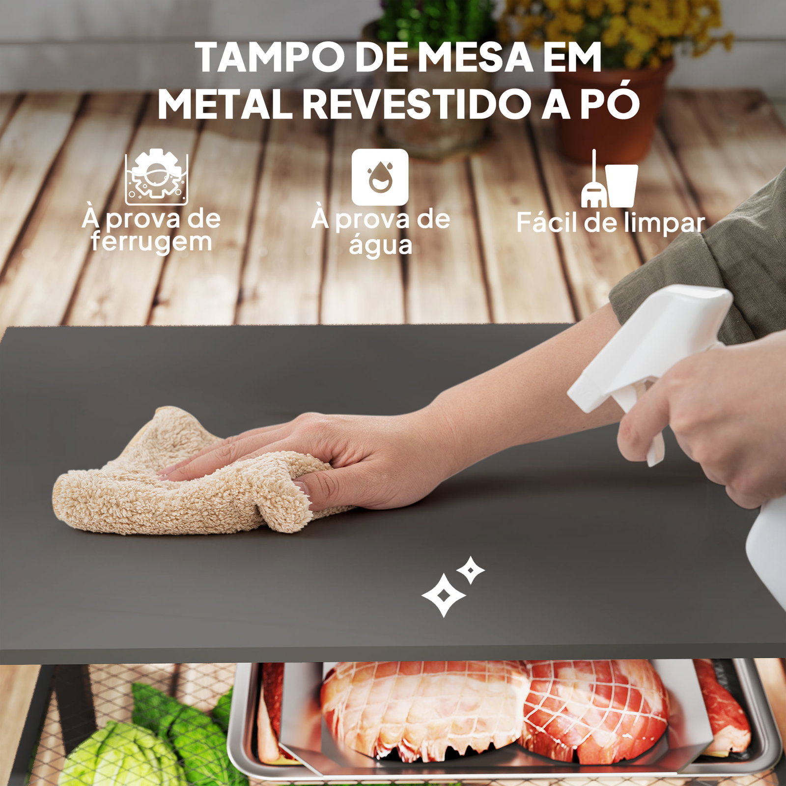 Carrinho de apoio para barbecue de 3 níveis com 4 rodas prateleiras mesa de apoio para forno de pizza 105x50x79 cm preto