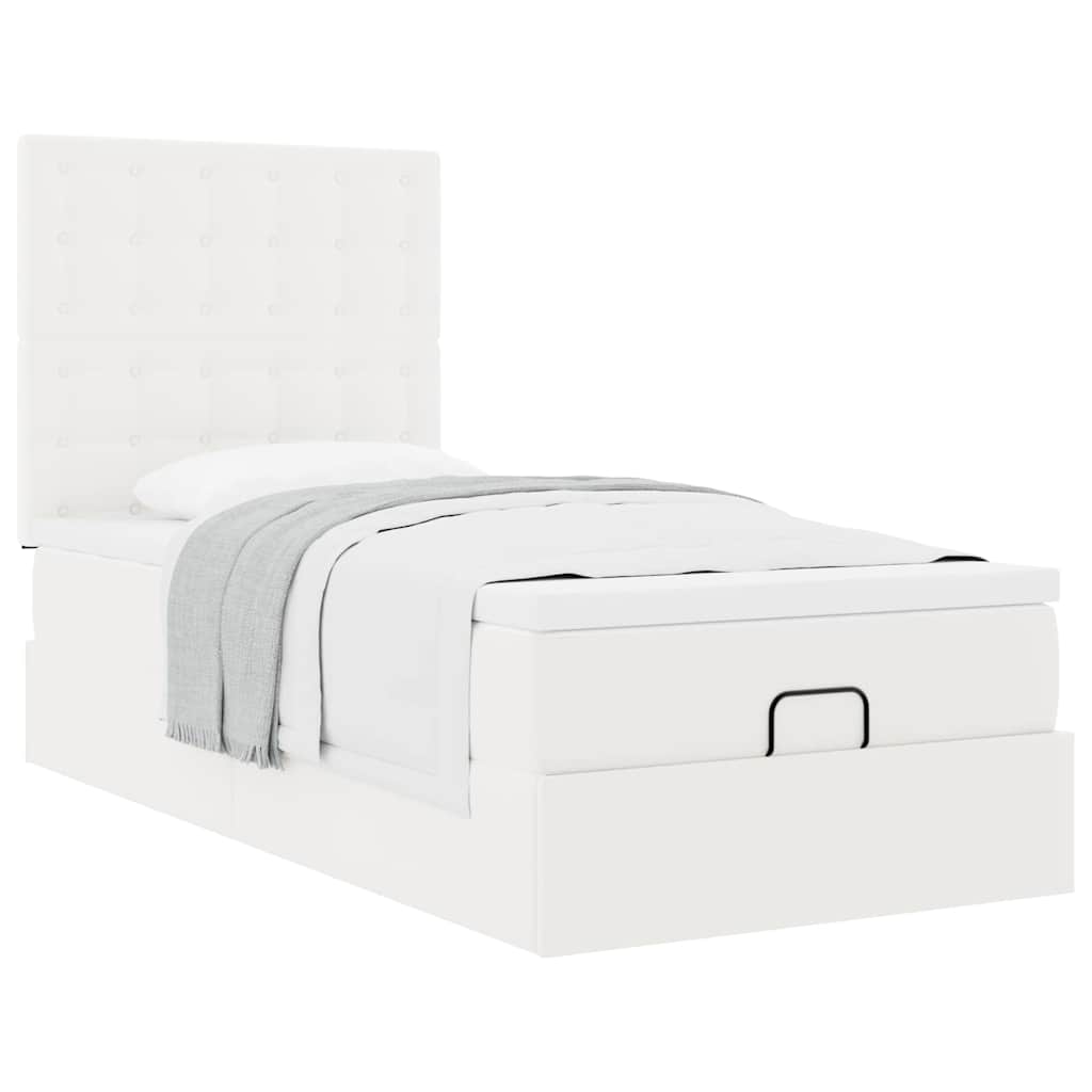 Cama otomana com colchão 90x190 cm couro artificial branco