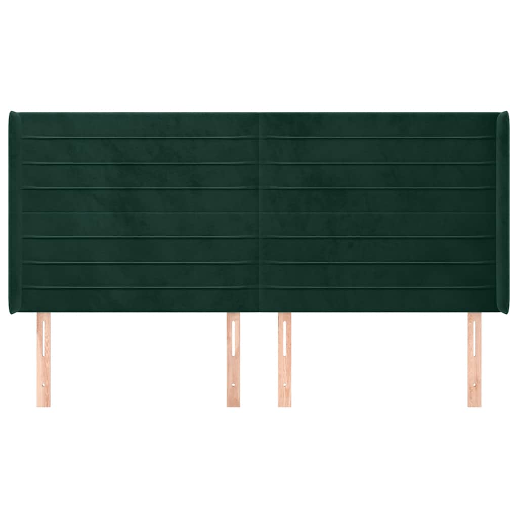 Cabeceira cama c/ abas veludo 163x16x118/128 cm verde-escuro