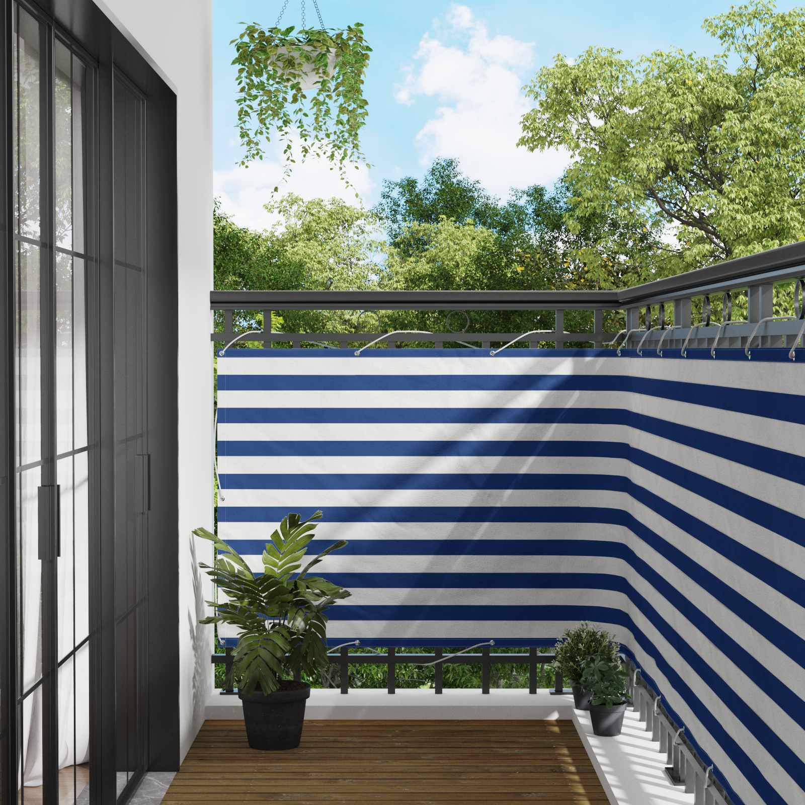 Tela de varanda azul e branco 110 x 800 cm tecido oxford