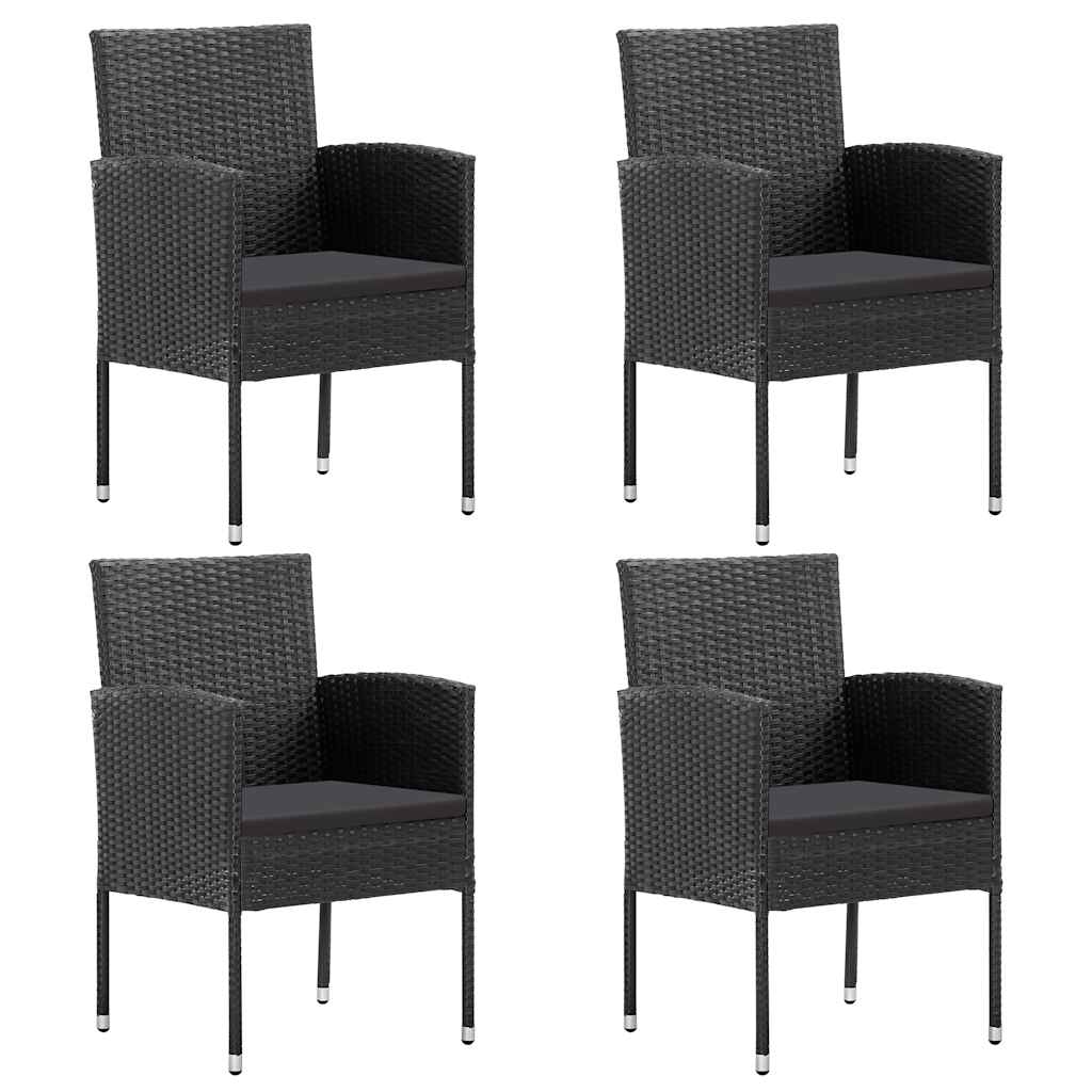 Cadeiras de jardim com almofadões pretos 4 pcs vime PE preto