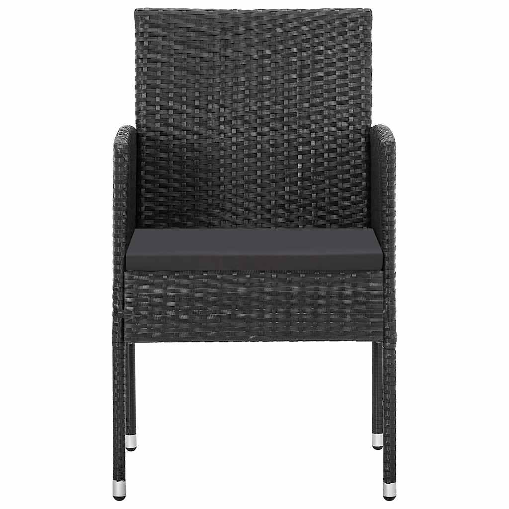 Cadeiras de jardim com almofadões pretos 4 pcs vime PE preto