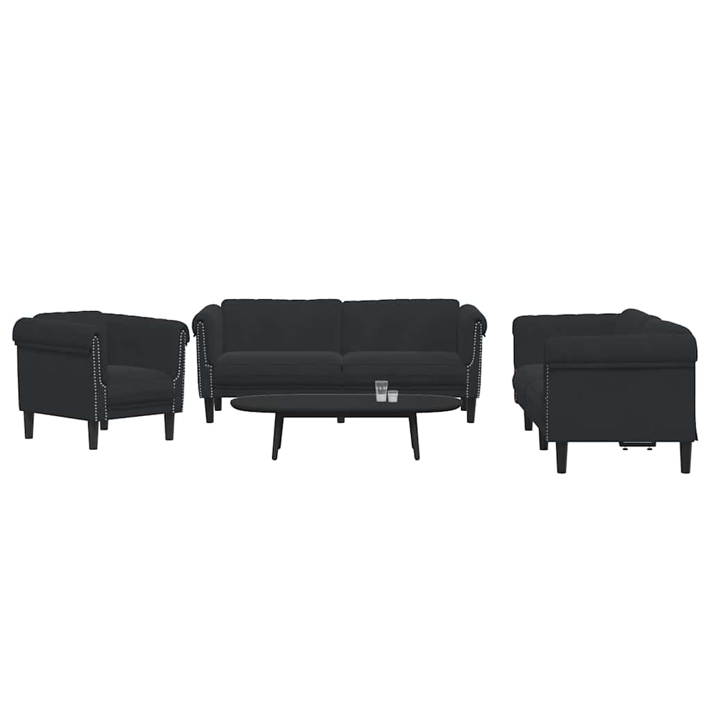 3 Pcs conjunto de sofás veludo preto