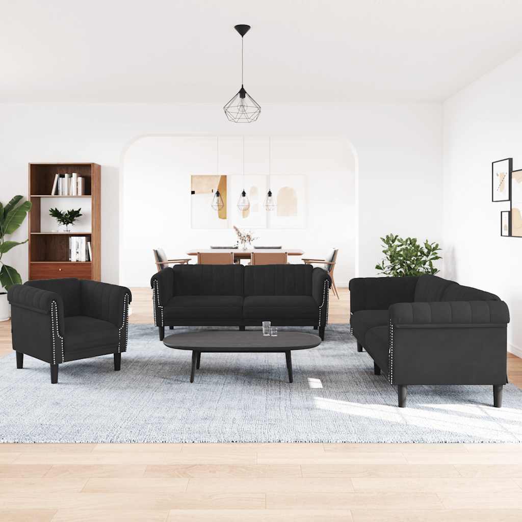 3 Pcs conjunto de sofás veludo preto