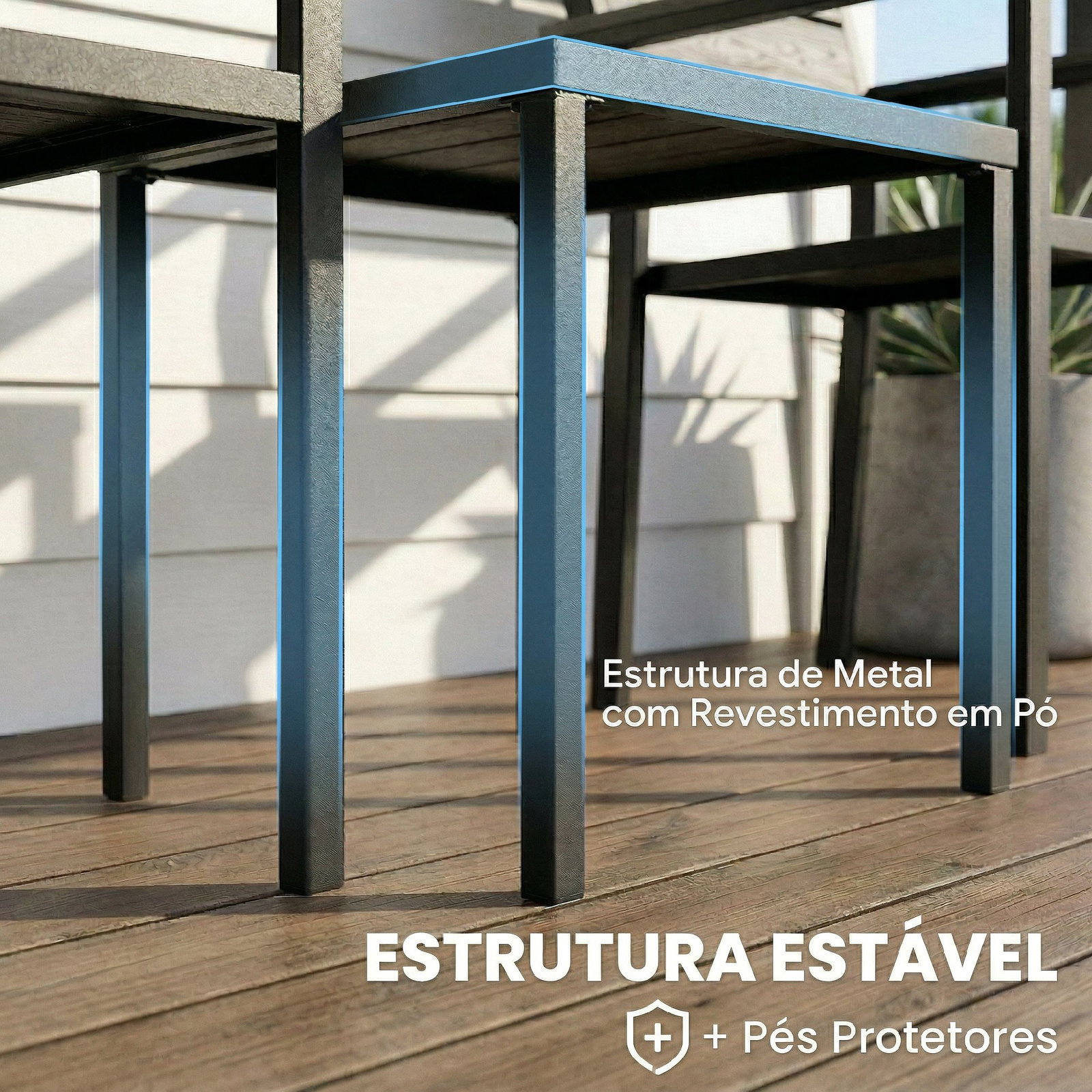 Conjunto de jardim de 3 peças com 2 cadeiras e mesa de HDPE design com ripas efeito madeira para varanda preto