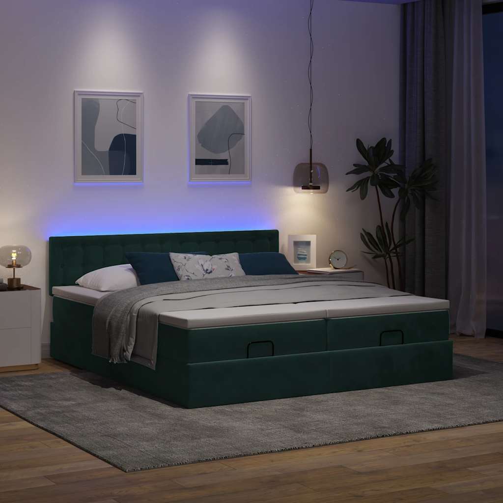 Estrutura de cama otomana com colchão verde escuro veludo