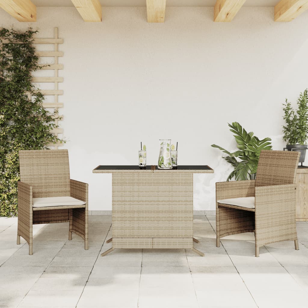 3 Pcs conjunto bistrô com almofadões vime PE bege
