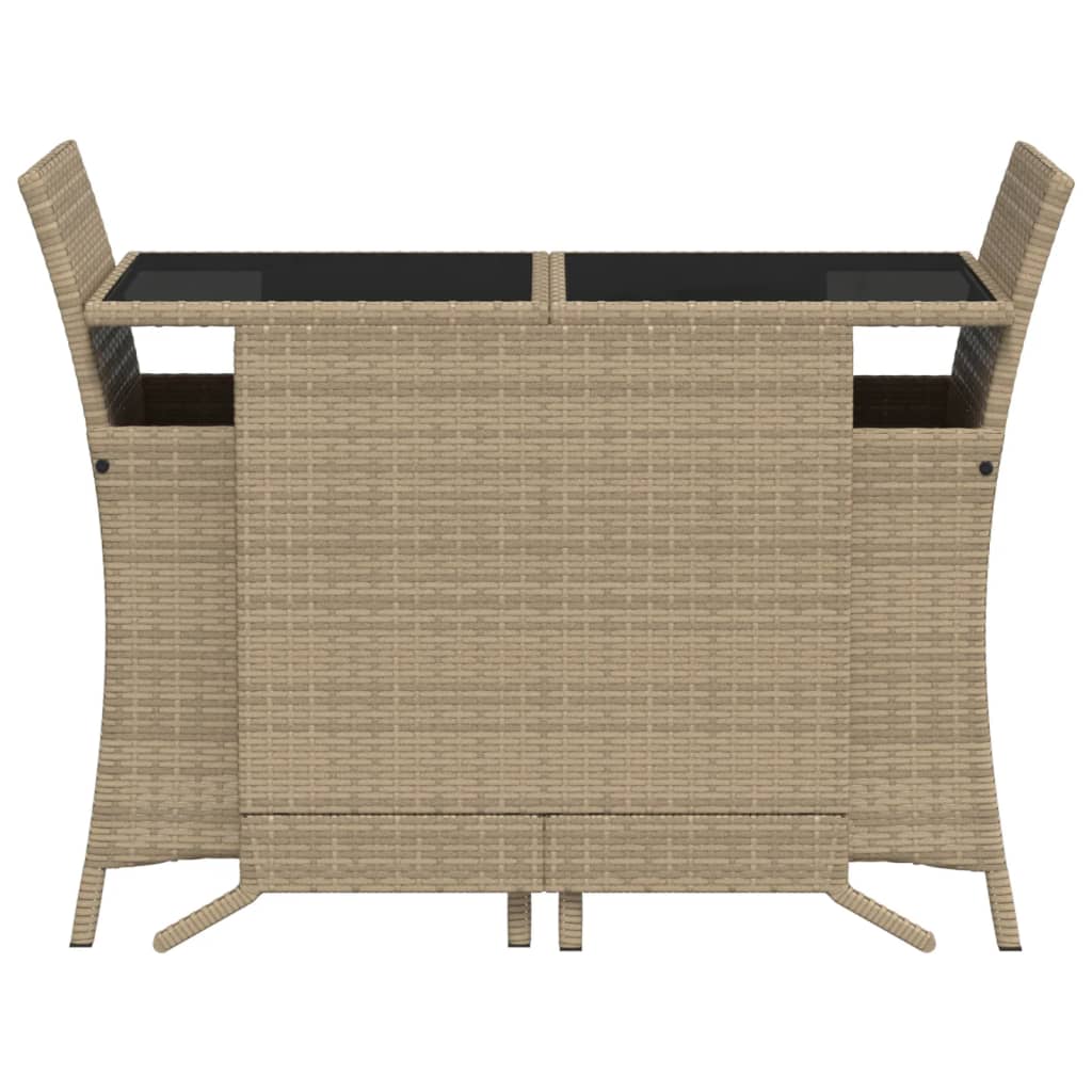 3 Pcs conjunto bistrô com almofadões vime PE bege