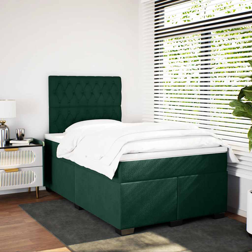 Cama boxspring com colchão 120x200 cm veludo verde-escuro