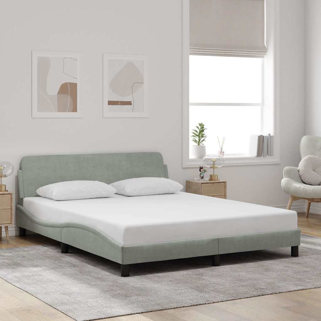 Estrutura de cama dover 152x203 cm veludo cinzento-claro