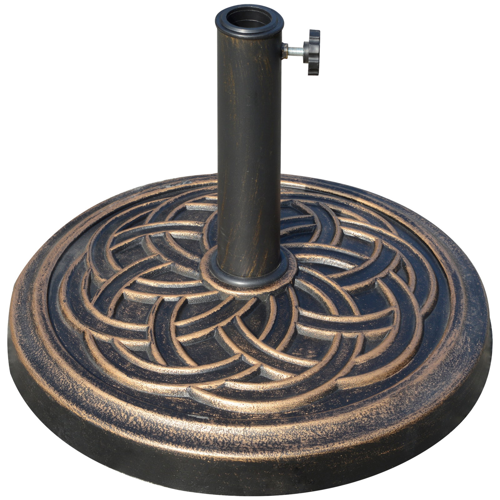 Base chapéu de sol de jardim suporte para chapéu de sol redondo para mastros de 38mm/48mm resina e aço para terraço pátio exterior ø45x33cm bronze