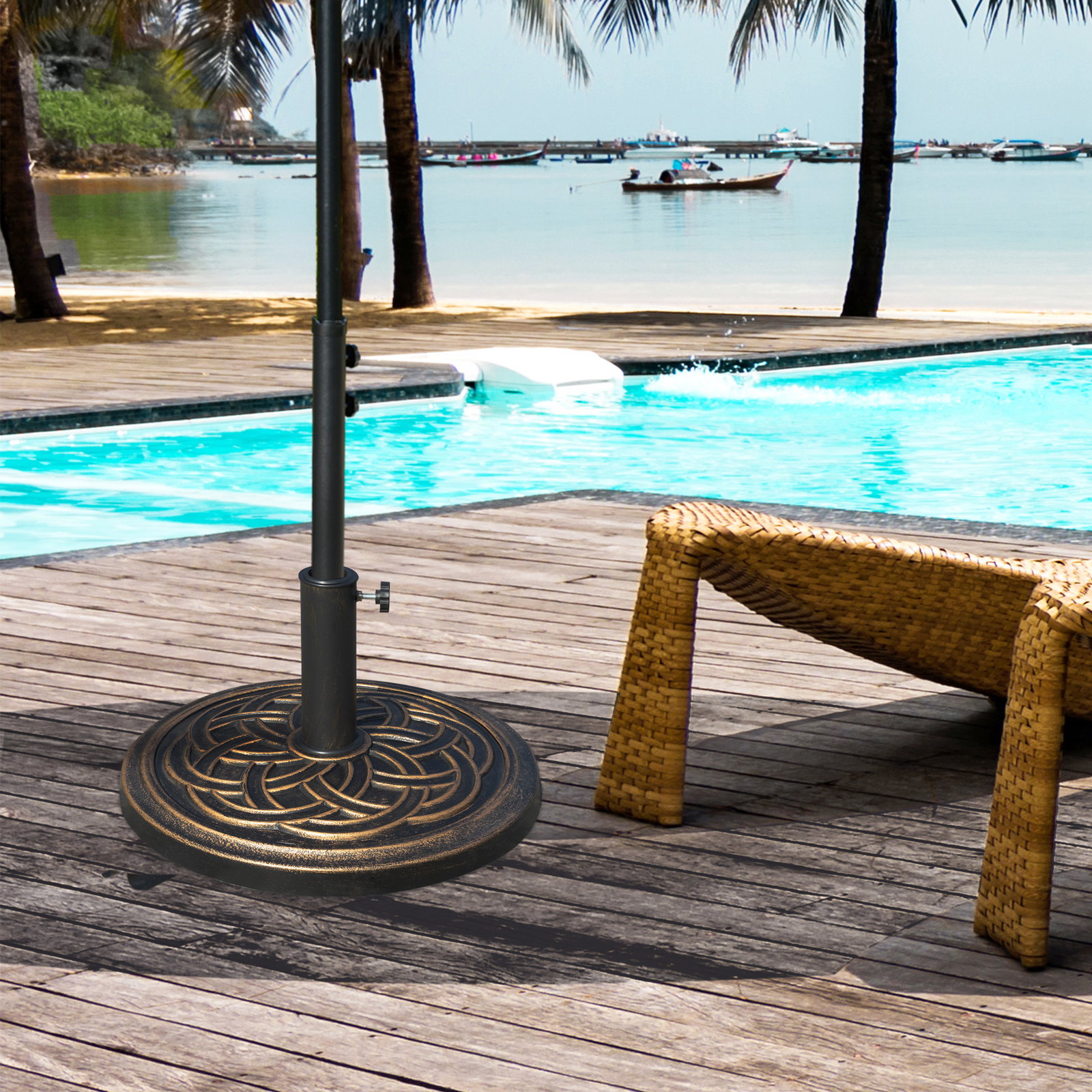 Base chapéu de sol de jardim suporte para chapéu de sol redondo para mastros de 38mm/48mm resina e aço para terraço pátio exterior ø45x33cm bronze