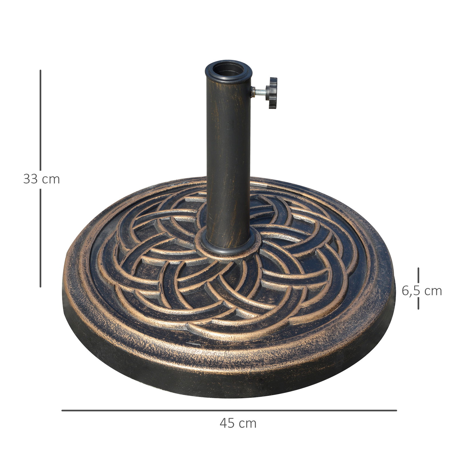 Base chapéu de sol de jardim suporte para chapéu de sol redondo para mastros de 38mm/48mm resina e aço para terraço pátio exterior ø45x33cm bronze