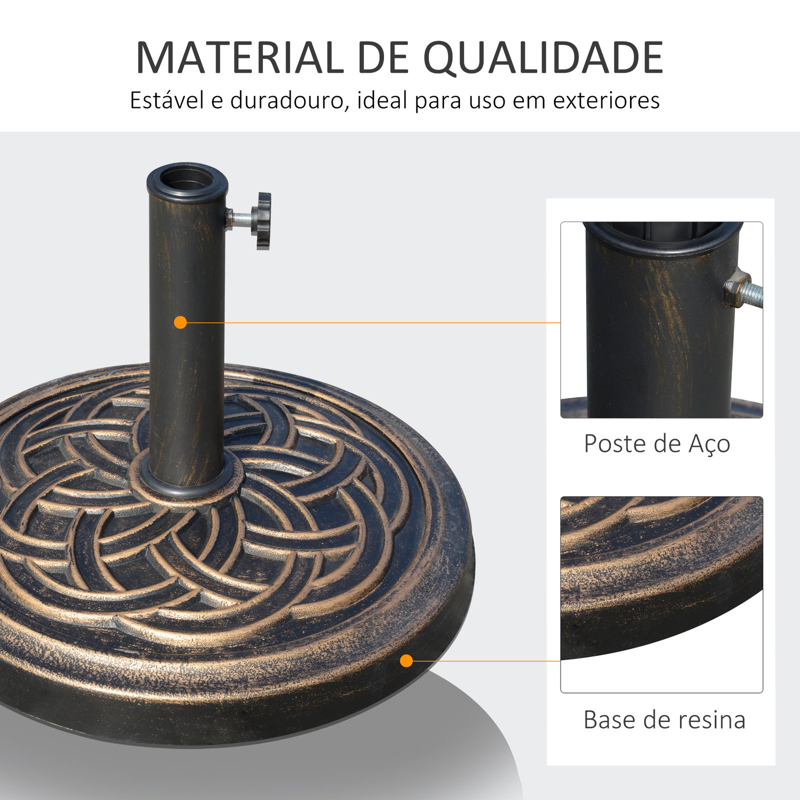Base chapéu de sol de jardim suporte para chapéu de sol redondo para mastros de 38mm/48mm resina e aço para terraço pátio exterior ø45x33cm bronze