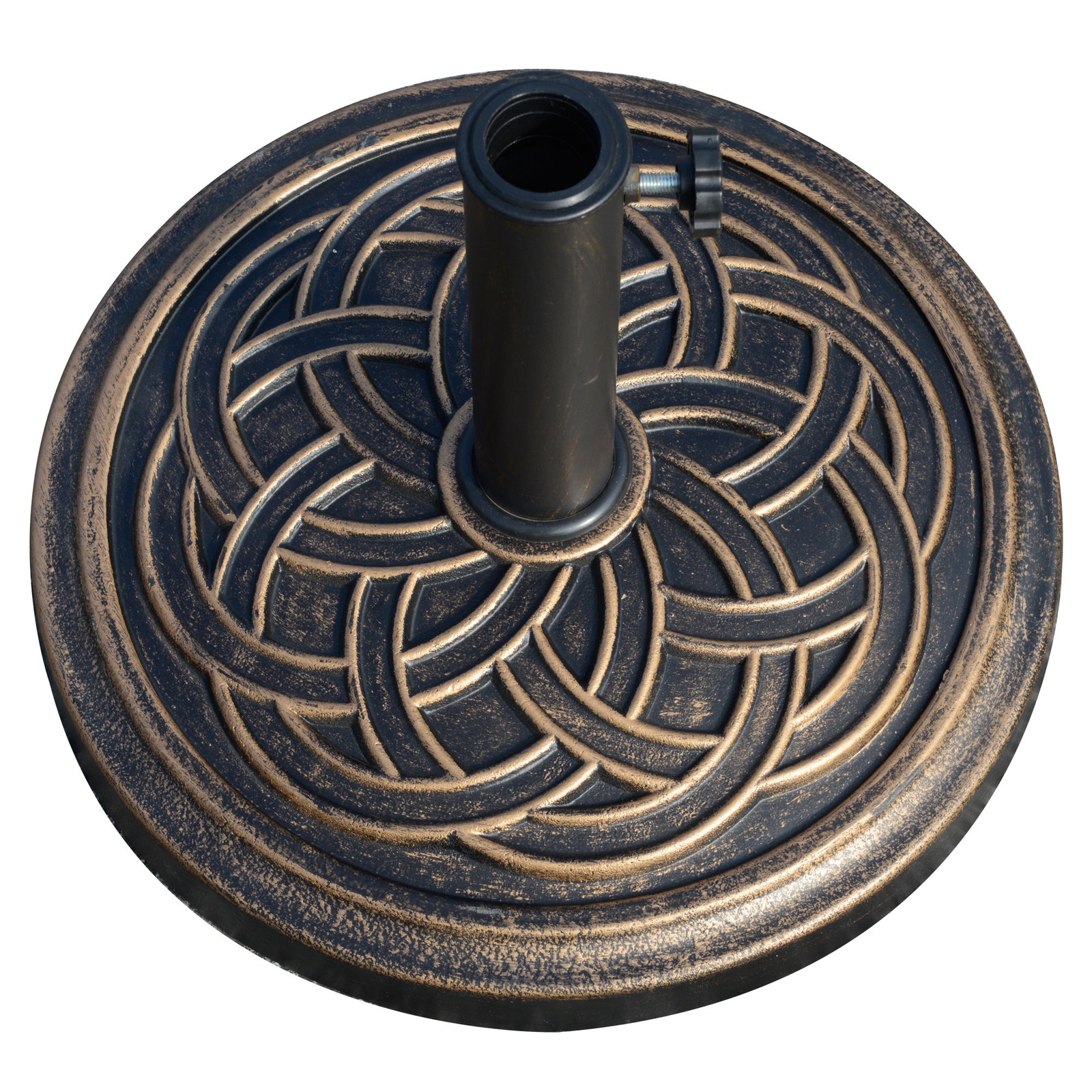 Base chapéu de sol de jardim suporte para chapéu de sol redondo para mastros de 38mm/48mm resina e aço para terraço pátio exterior ø45x33cm bronze