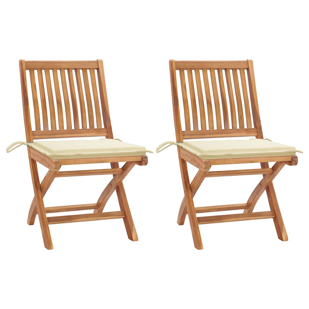 Cadeiras de jardim c/ almofadões cor creme 2 pcs teca maciça