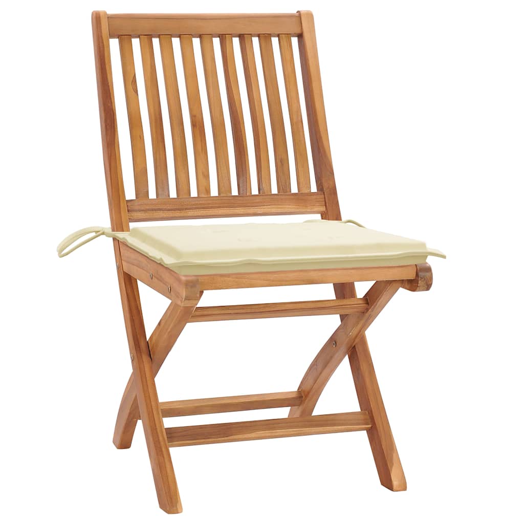 Cadeiras de jardim c/ almofadões cor creme 2 pcs teca maciça