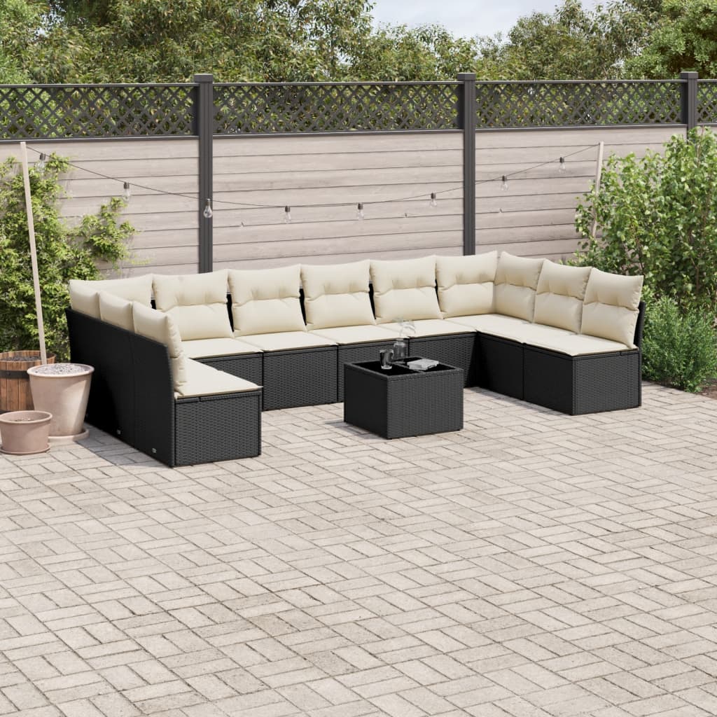 11 Pcs conjunto sofás de jardim c/ almofadões vime PE preto