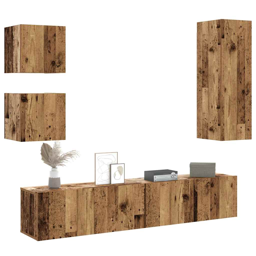 Conjunto de armário TV de parede 5 pcs madeira madeira velha