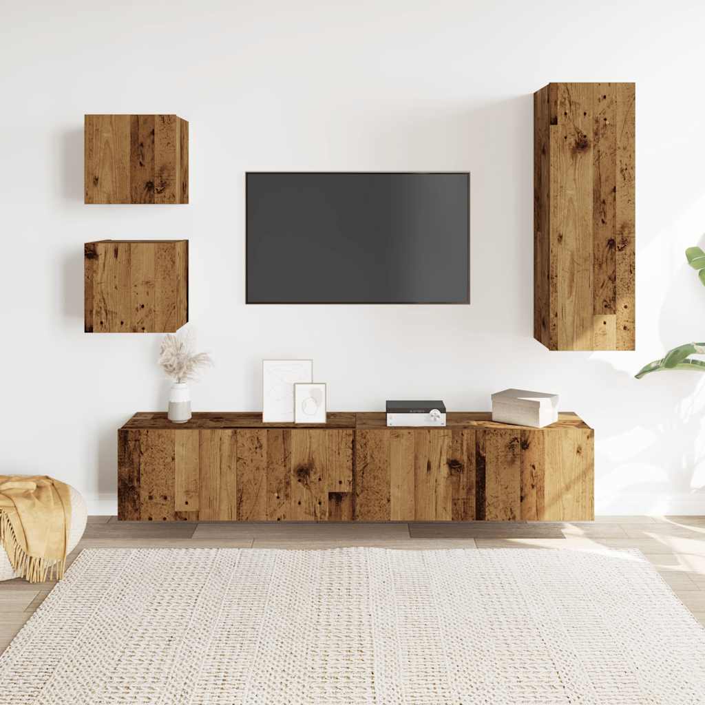 Conjunto de armário TV de parede 5 pcs madeira madeira velha
