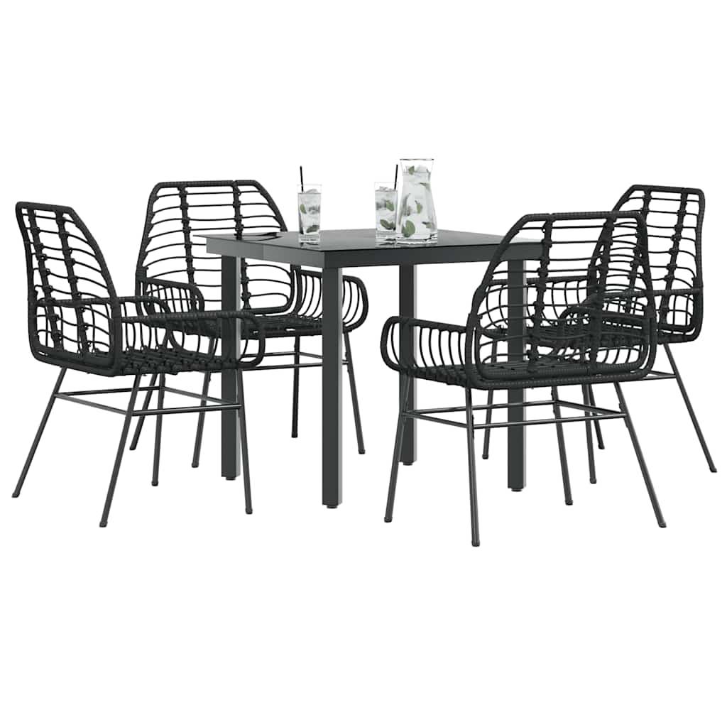 Conjunto de jantar jardim 5 peças vidro vime PE preto